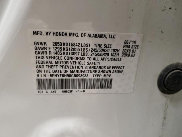 2016 HONDA PILOT TOUR - 5FNYF6H96GB098938