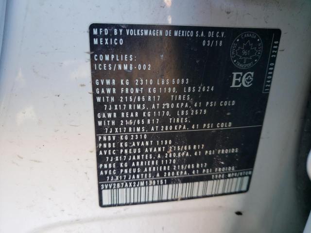 2018 VOLKSWAGEN TIGUAN SE 3VV2B7AX2JM139151