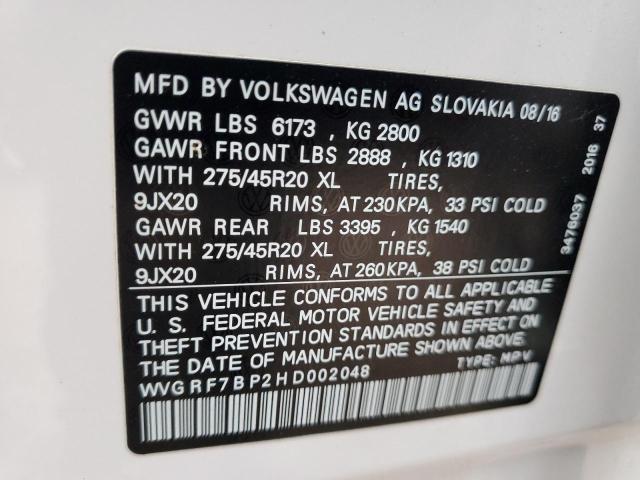 2017 VOLKSWAGEN TOUAREG WO - WVGRF7BP2HD002048