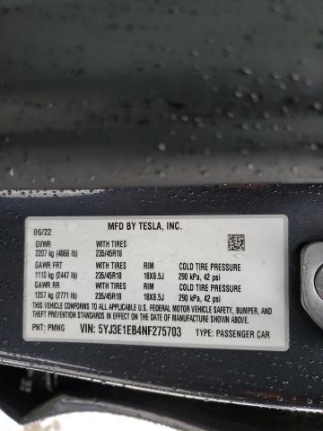 5YJ3E1EB4NF275703 Tesla MODEL 3