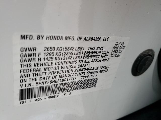 2020 HONDA PILOT TOUR - 5FNYF6H63LB017717