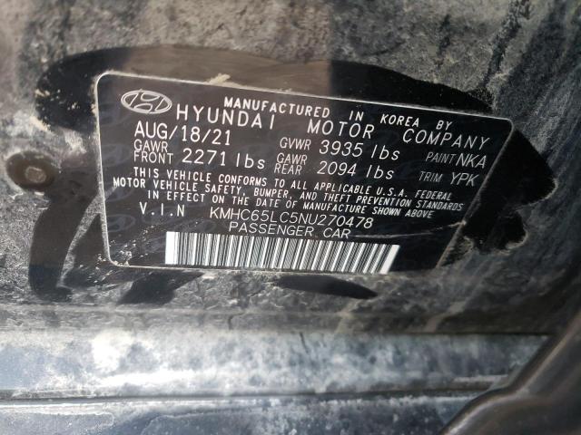 2022 HYUNDAI IONIQ BLUE - KMHC65LC5NU270478