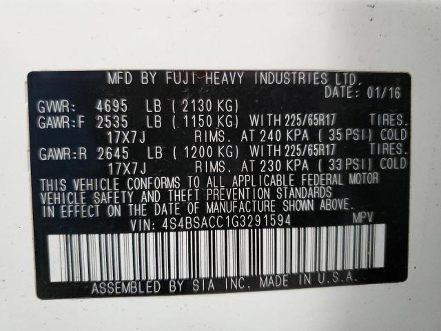 4S4BSACC1G3291594 Subaru Outback 2.5i Premium