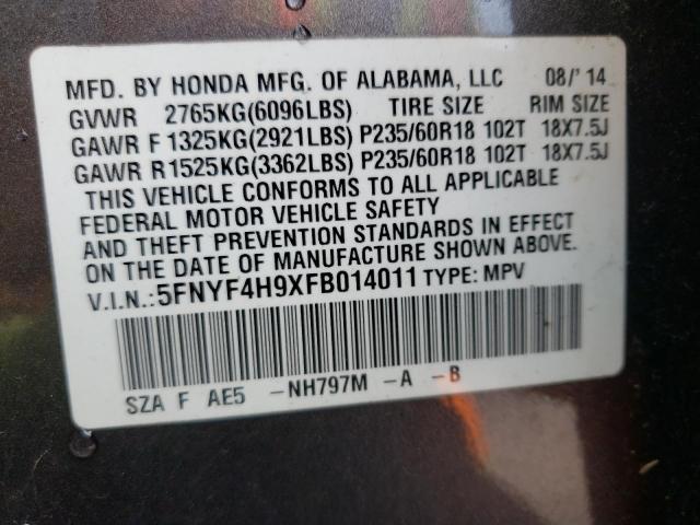 2015 HONDA PILOT TOUR - 5FNYF4H9XFB014011
