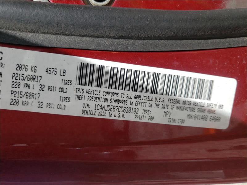 2012 JEEP COMPASS LA 1C4NJDEB7CD638103
