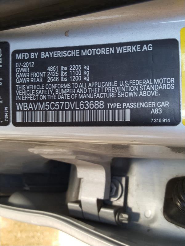2013 BMW X1 XDRIVE3 WBAVM5C57DVL63688