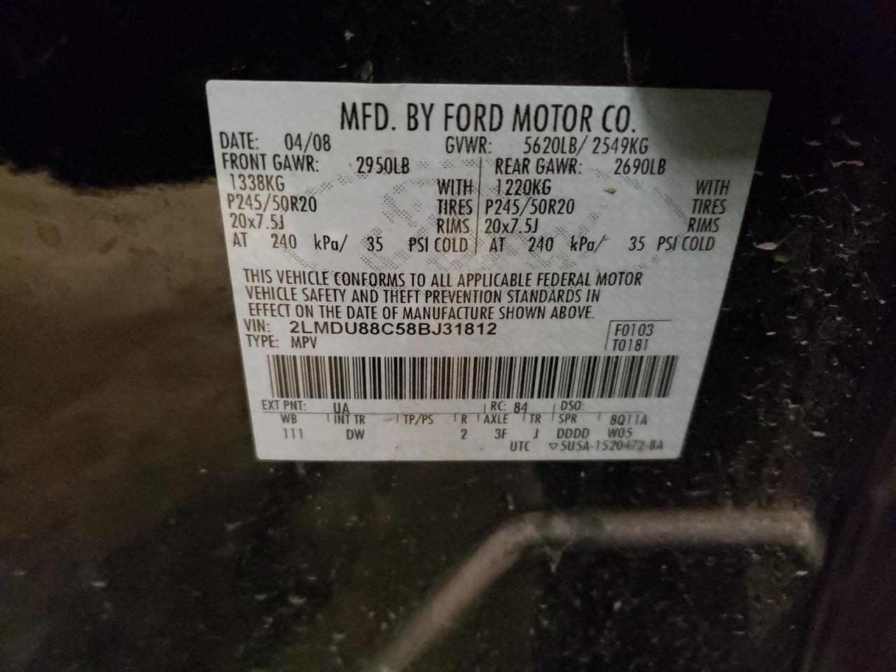 2lmdu88c58bj31812 2LMDU88C58BJ31812 2008 Lincoln Mkx