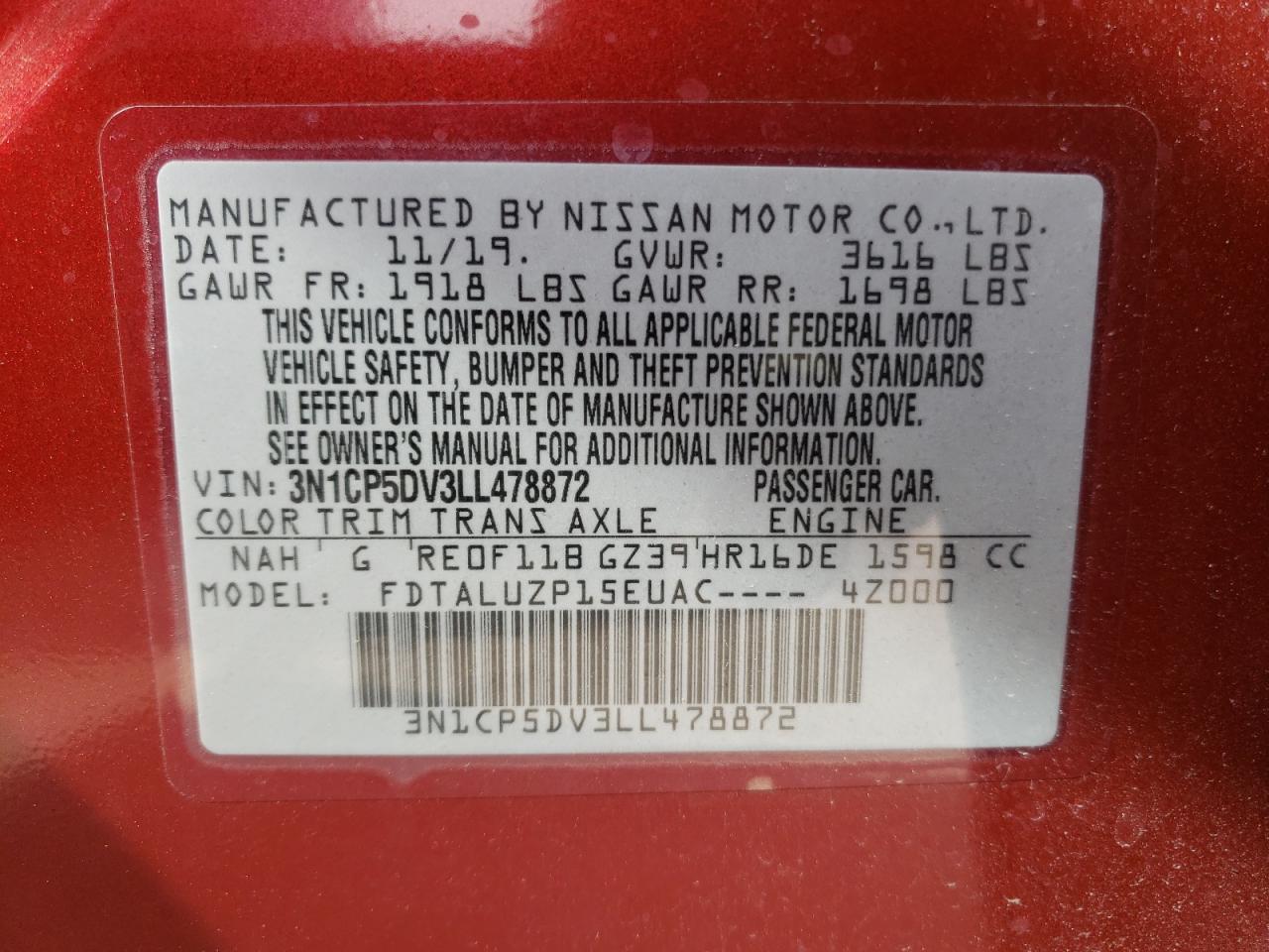 3N1CP5DV3LL478872 NISSAN KICKS 2020