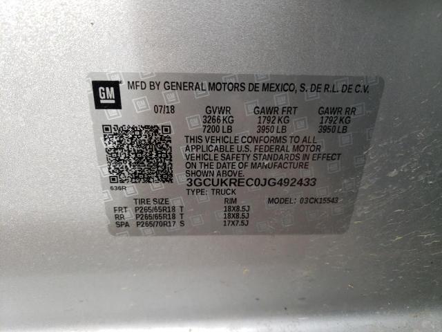 2018 CHEVROLET 1/2 TON - 3GCUKREC0JG492433