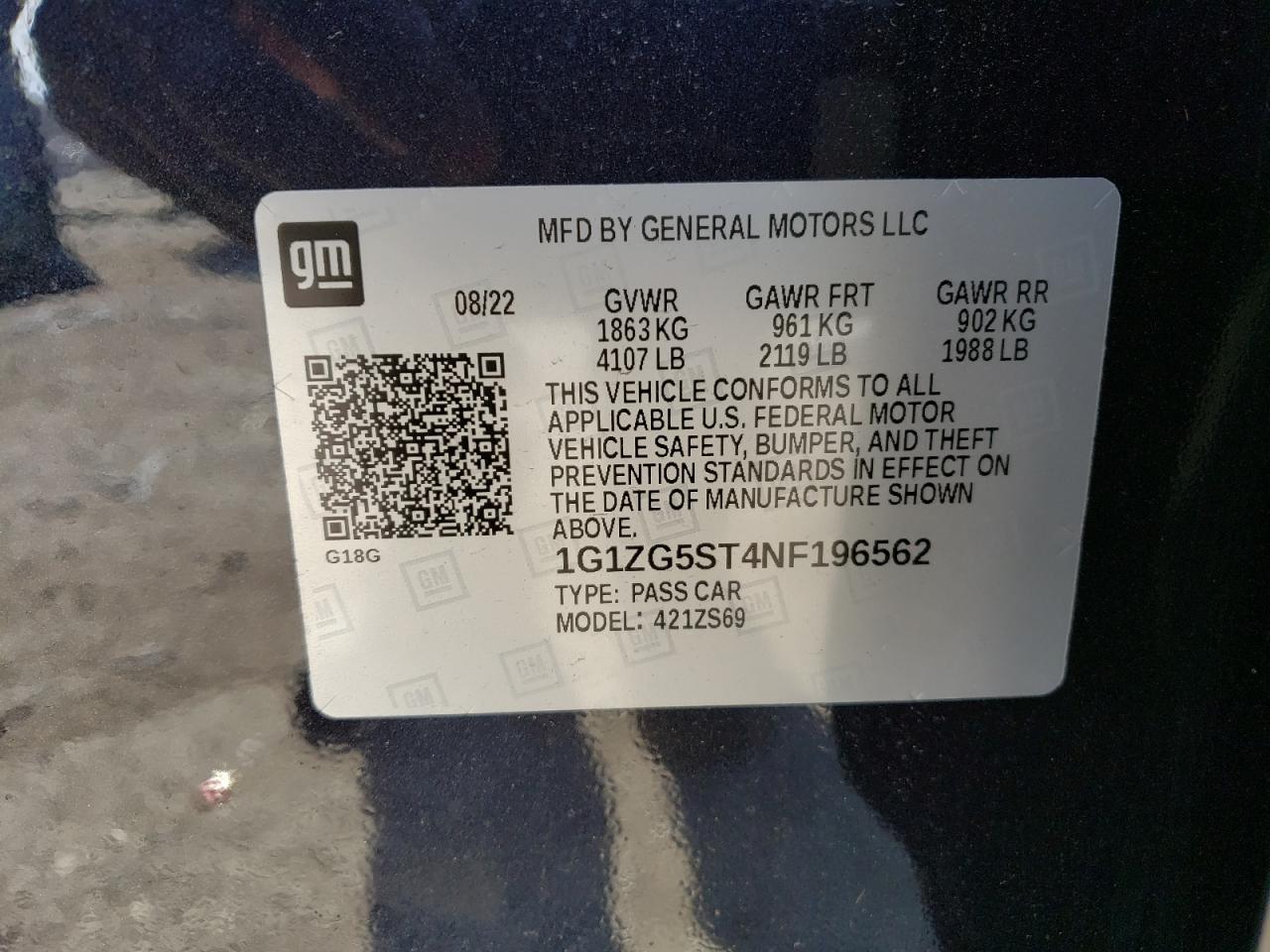 1G1ZG5ST4NF196562 CHEVROLET MALIBU 2022