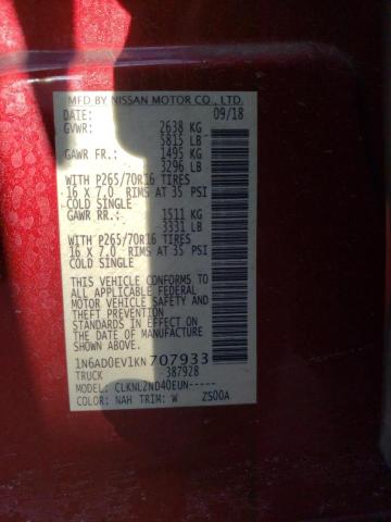 1N6AD0EV1KN707933 Nissan FRONTIER S