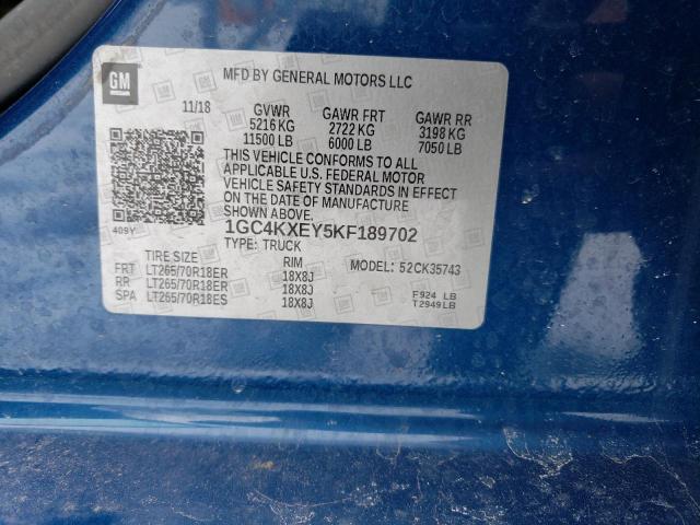 2019 CHEVROLET SILVERADO - 1GC4KXEY5KF189702