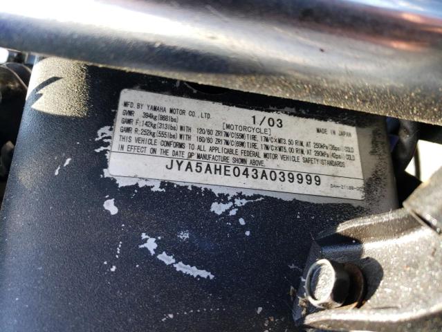 2003 YAMAHA YZF600 R - JYA5AHE043A039999