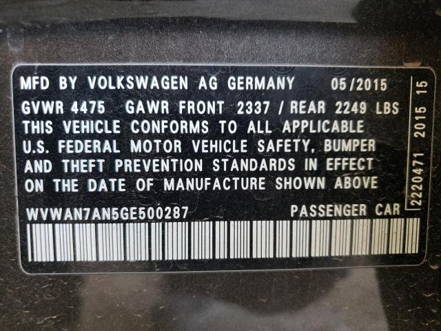 2016 VOLKSWAGEN CC BASE - WVWAN7AN5GE500287