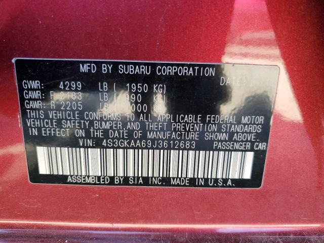 VIN: 4S3GKAA69J3612683 Auction: COPART Lot: 43987863 Location: DC - WASHINGTON DC 4S3GKAA69J3612683 SUBARU IMPREZA 2018 BURGUNDY Photo 12