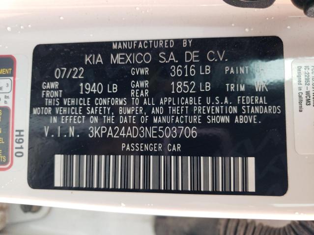 3KPA24AD3NE503706 KIA RIO LX