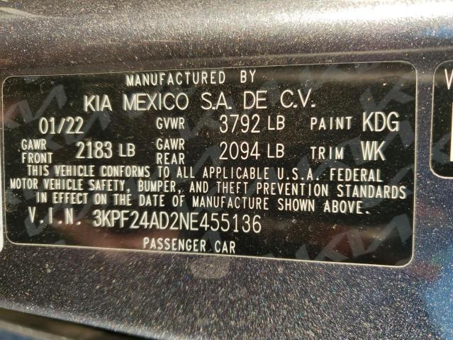 3KPF24AD2NE455136 KIA FORTE FE