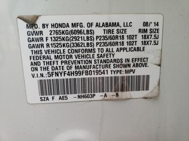 2015 HONDA PILOT TOUR - 5FNYF4H99FB019541
