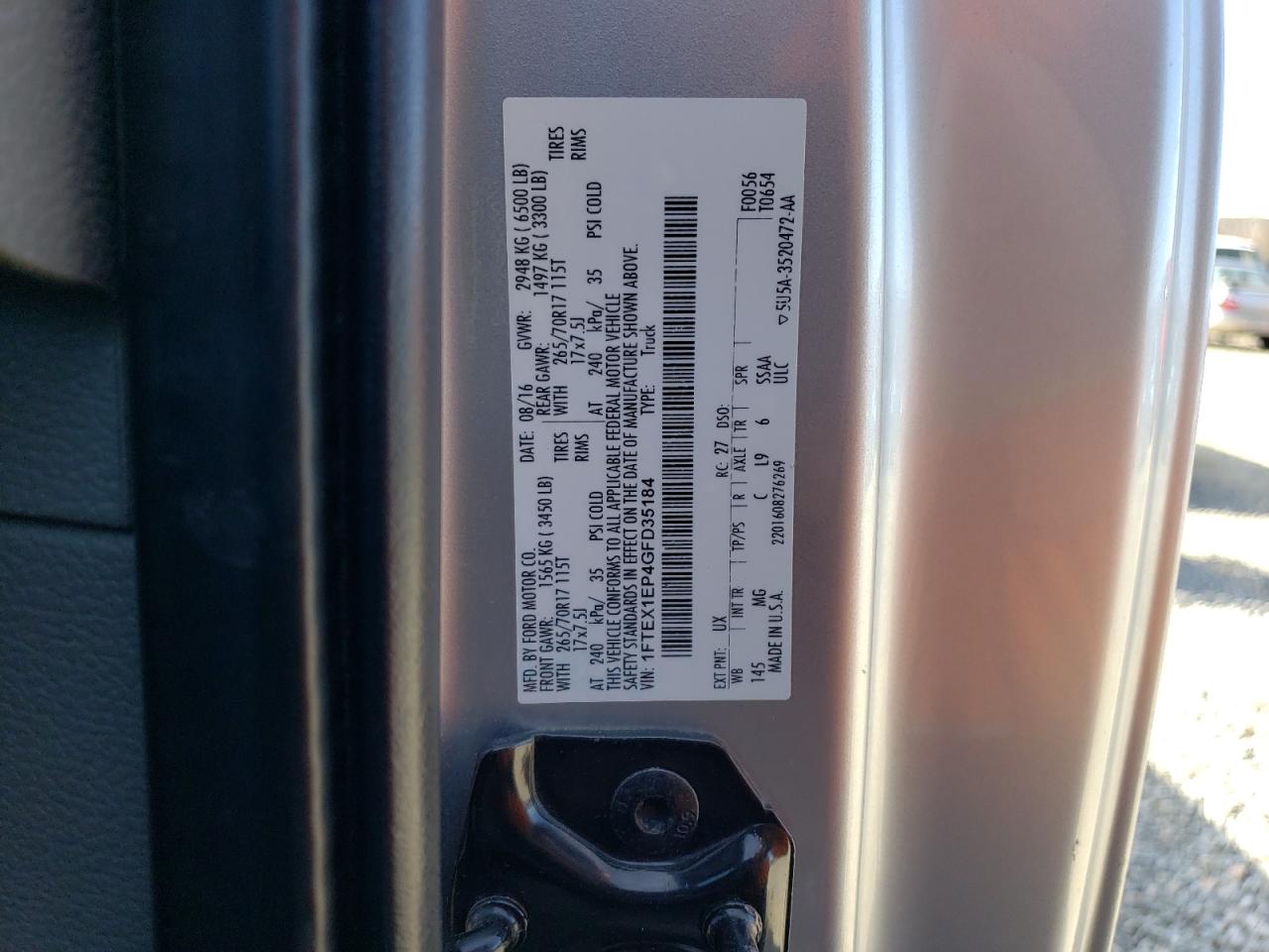 2016 Ford F150 Super Cab VIN: 1FTEX1EP4GFD35184 Lot: 49163754