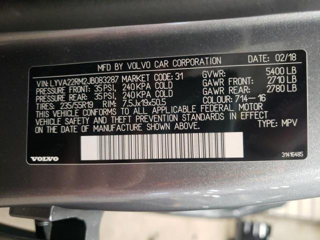 2018 VOLVO XC60 T6 R- LYVA22RM2JB083287