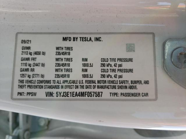 5YJ3E1EA4MF057587 Tesla MODEL 3