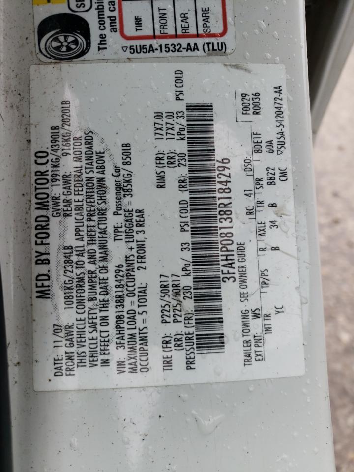 3FAHP08138R184296 2008 Ford Fusion Sel