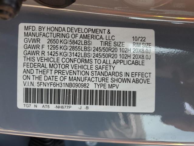 2022 HONDA PILOT SPOR - 5FNYF6H31NB090982