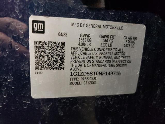 2022 CHEVROLET MALIBU LT - 1G1ZD5ST0NF149716