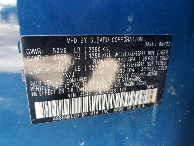 2022 SUBARU OUTBACK WI 4S4BTGUD7N3281172
