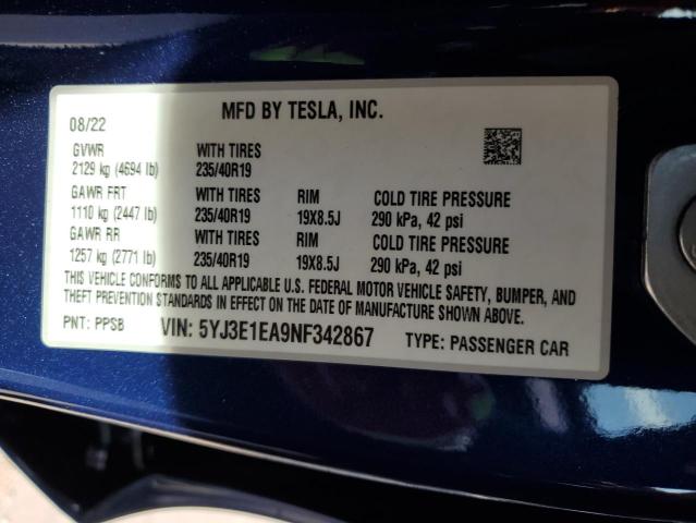 5YJ3E1EA9NF342867 Tesla MODEL 3