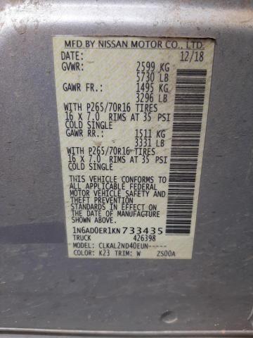 1N6AD0ER1KN733435 Nissan FRONTIER S