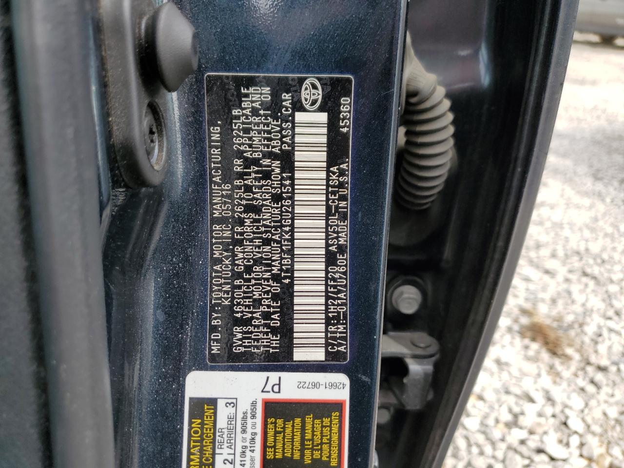 4T1BF1FK4GU261541 TOYOTA CAMRY 2016