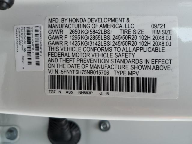 2022 HONDA PILOT BLAC - 5FNYF6H75NB015706