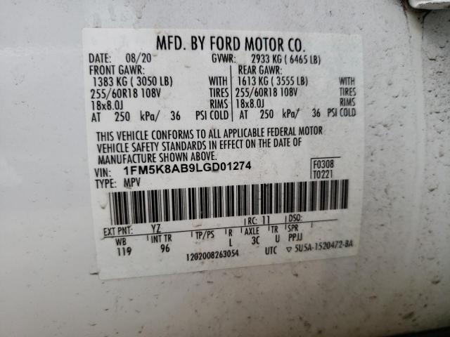 1FM5K8AB9LGD01274 | 2020 FORD EXPLORER P