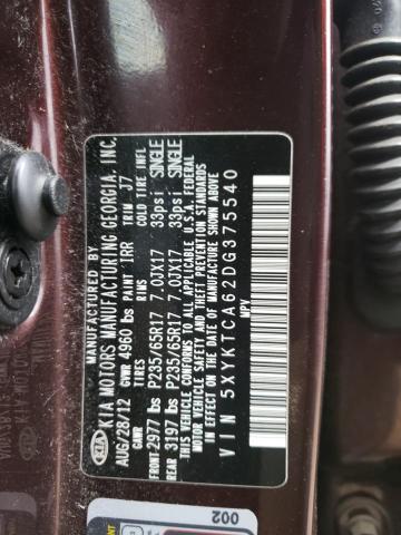 5XYKTCA62DG375540 KIA SORENTO LX