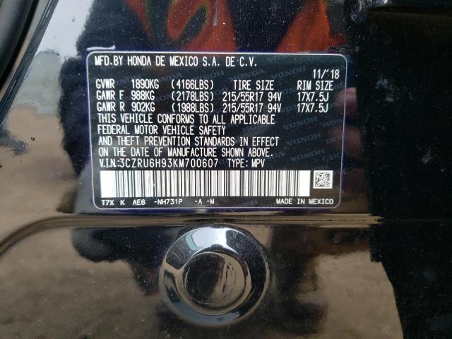 2019 HONDA HR-V TOURI 3CZRU6H93KM700607