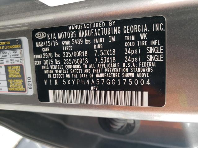 5XYPH4A57GG175004 KIA SORENTO EX