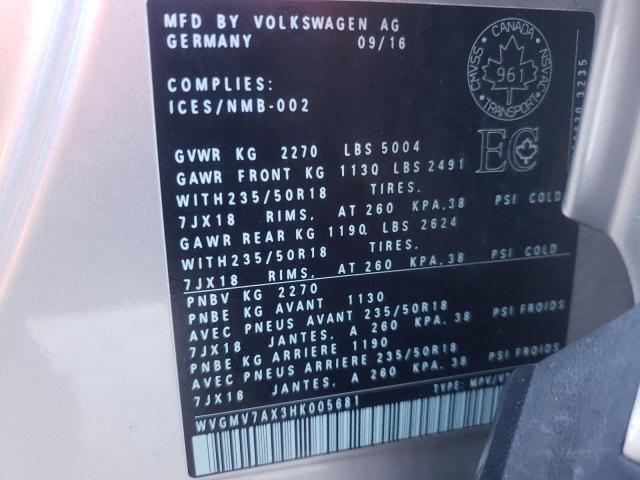 2017 VOLKSWAGEN TIGUAN COM - WVGMV7AX3HK005681