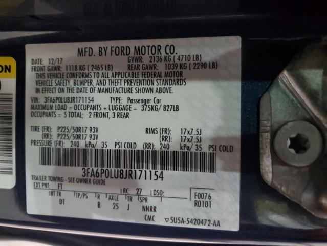 VIN 3FA6P0LU8JR171154 2018 Ford Fusion, Se Hybrid no.12