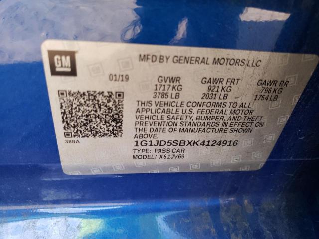 2019 CHEVROLET SONIC LT - 1G1JD5SBXK4124916