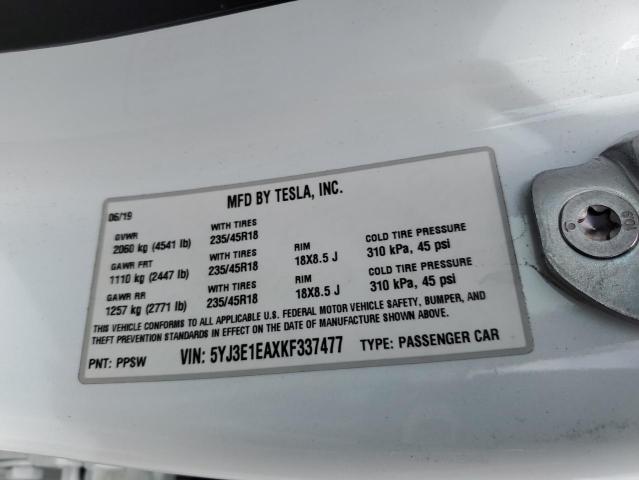2019 TESLA MODEL 3 5YJ3E1EAXKF337477