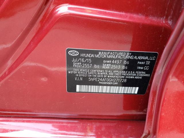 5NPE24AF0GH271728 Hyundai SONATA SE
