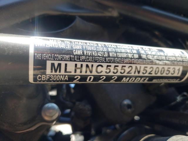 2022 HONDA CBF300 NA - MLHNC5552N5200531