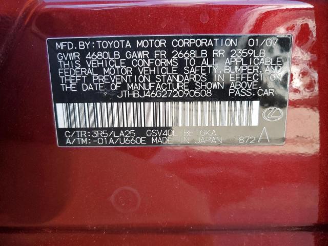 2007 Lexus Es 350 VIN: JTHBJ46G272090508 Lot: 45368993