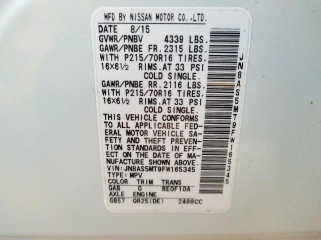 JN8AS5MT9FW165345 Nissan Rogue Select S