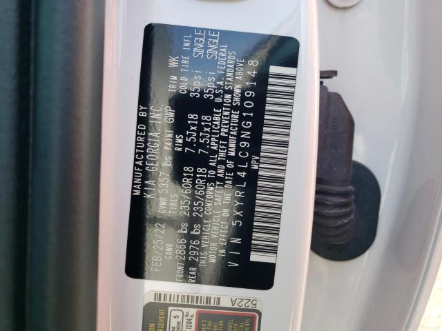 5XYRL4LC9NG109148 KIA SORENTO S