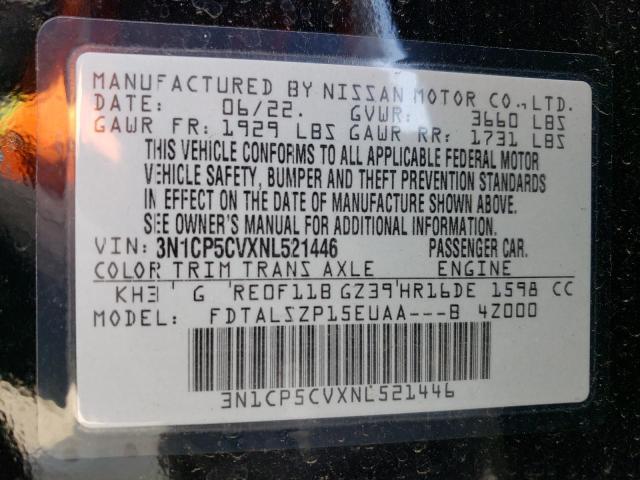 3N1CP5CVXNL521446 Nissan KICKS SV
