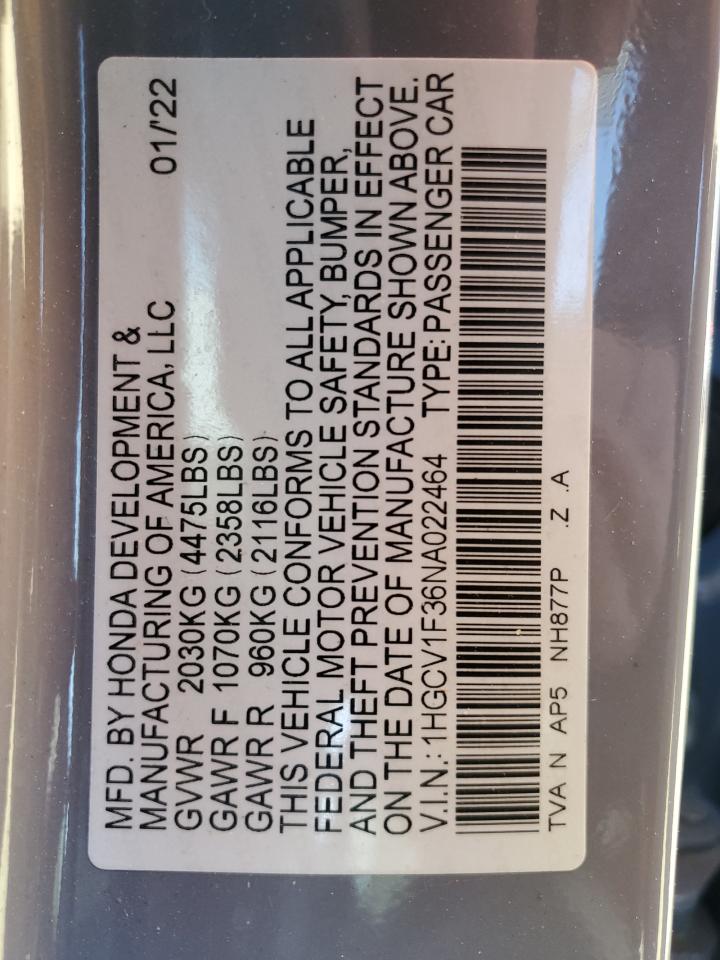 1HGCV1F36NA022464 HONDA ACCORD 2022