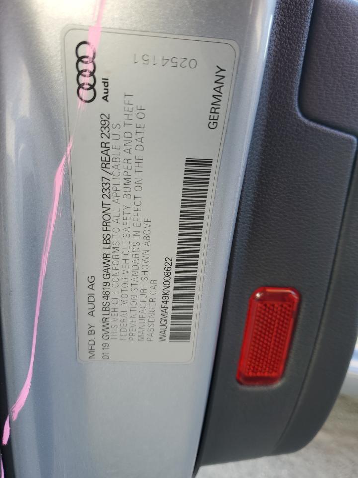 2019 Audi A4 Premium VIN: WAUGMAF49KN008622 Lot: 43786543