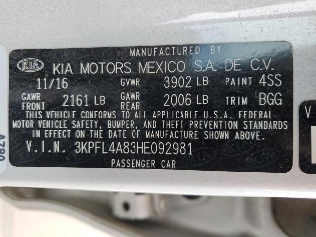 3KPFL4A83HE092981 KIA FORTE EX